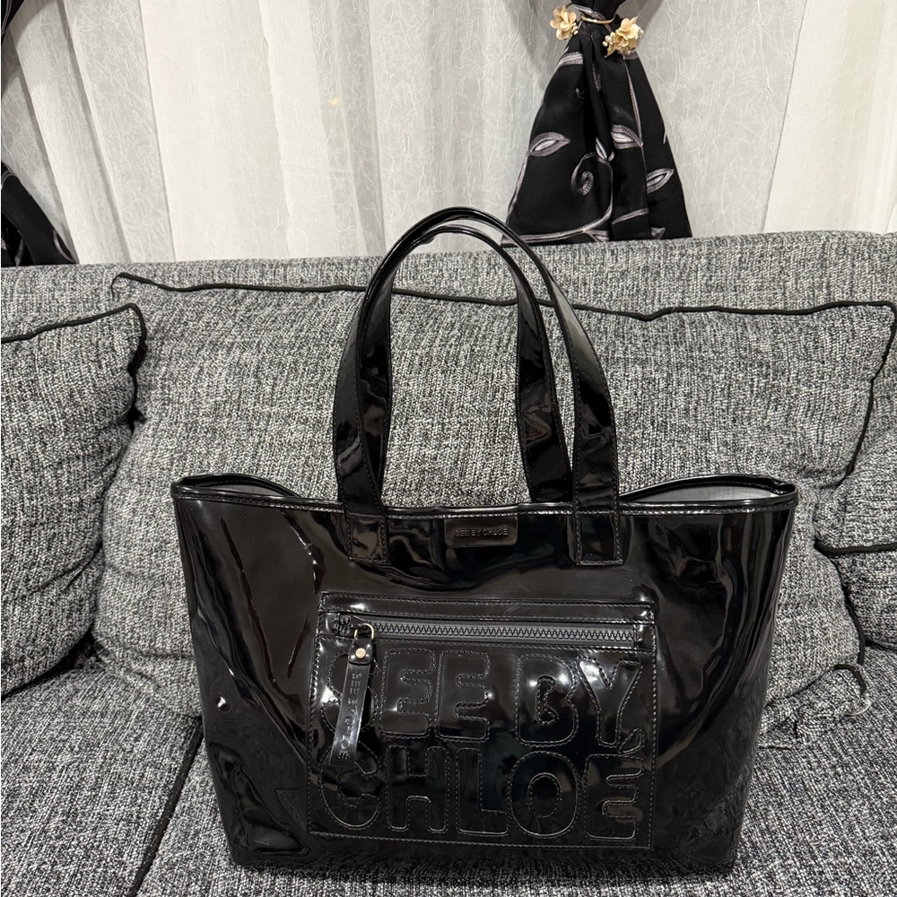 See By Chloe Glossy Black Tote